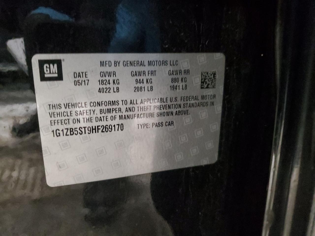 2017 Chevrolet Malibu VIN 1G1ZB5ST9HF269170 Copart auction photo, front end damage thumbnail 12