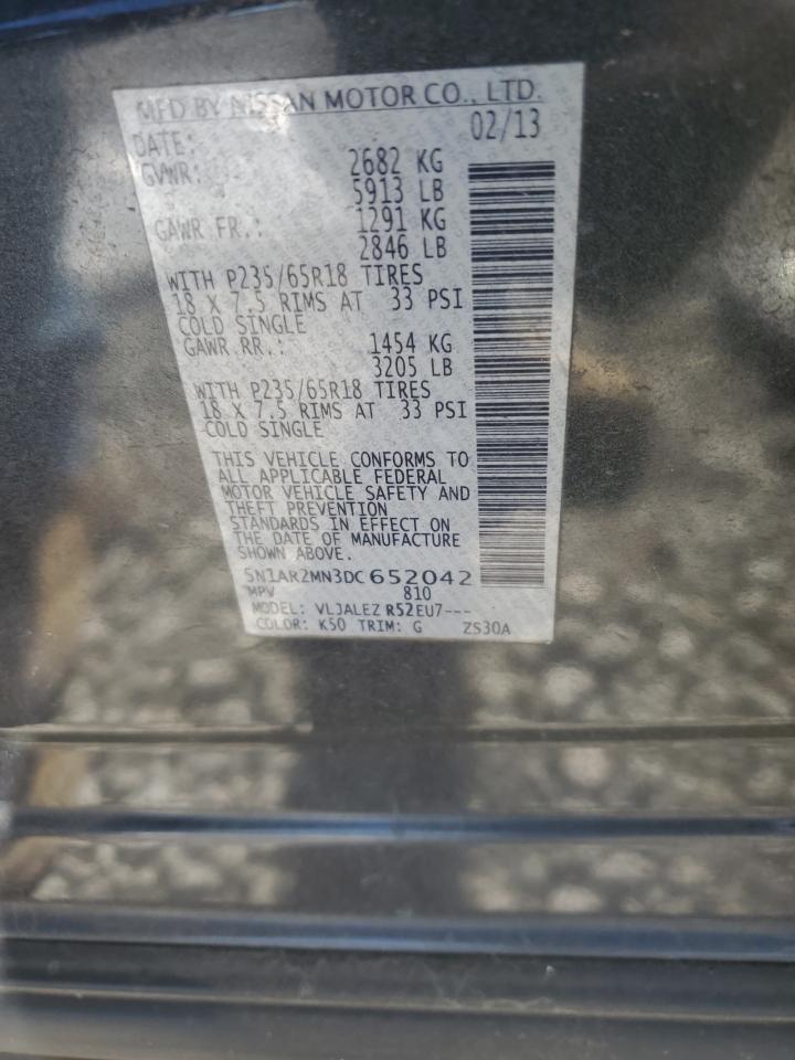 2013 Nissan Pathfinder VIN 5N1AR2MN3DC652042 Copart auction photo, rear end damage thumbnail 13