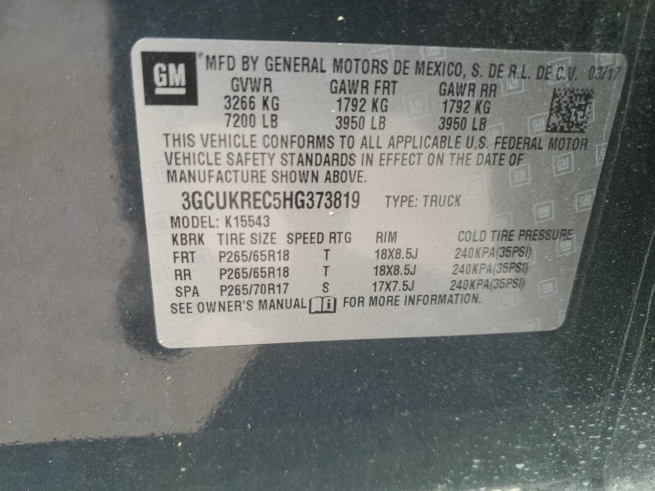 2017 Chevrolet Silverado VIN 3GCUKREC5HG373819 Copart auction photo, front end damage thumbnail 14