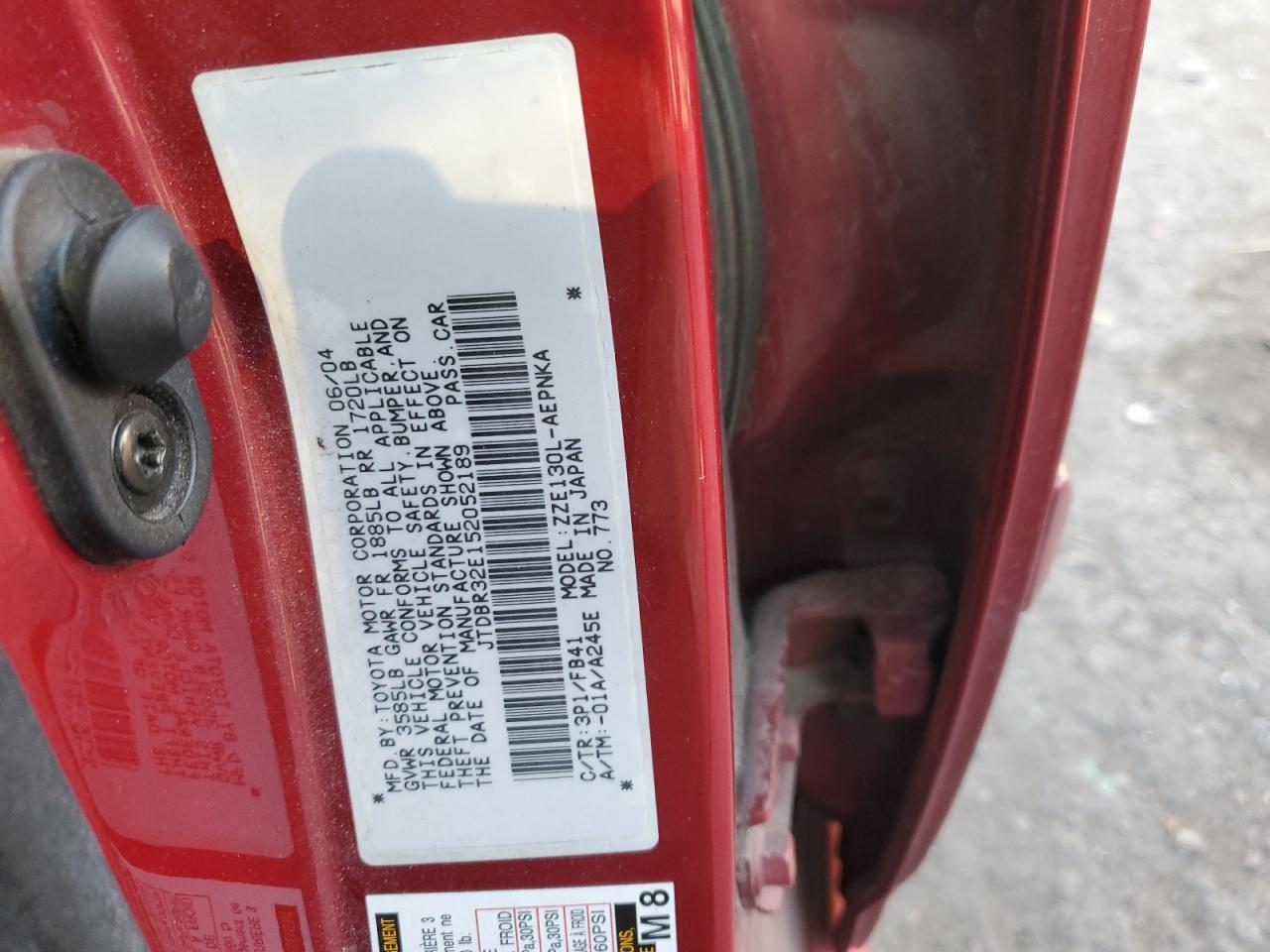 2005 Toyota Corolla VIN JTDBR32E152052189 Copart auction photo, rear end damage thumbnail 12