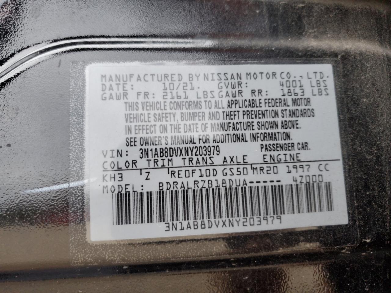2022 Nissan Sentra VIN 3N1AB8DVXNY203979 Copart auction photo, front end damage thumbnail 12
