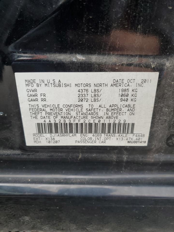 2012 Mitsubishi Galant VIN 4A32B3FF2CE011229 Copart auction photo, front end / side damage thumbnail 12
