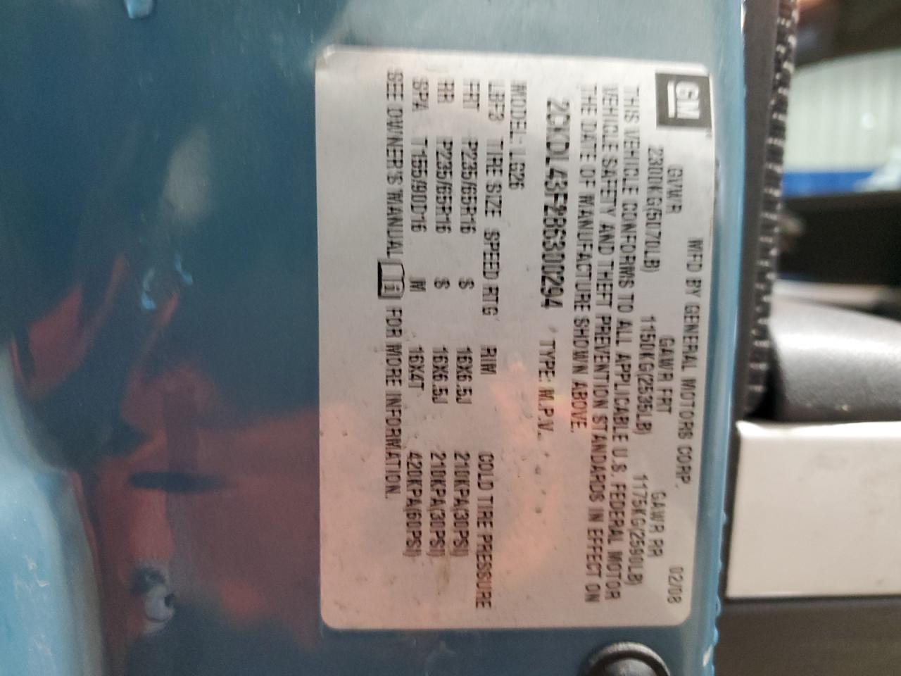 2008 Pontiac Torrent VIN 2CKDL43F286300294 Copart auction photo, rollover damage thumbnail 13