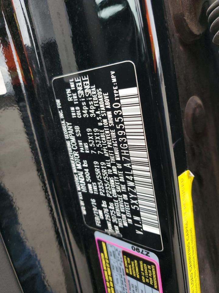 2017 Hyundai Santa Fe VIN 5XYZW4LA7HG395530 Copart auction photo, front end damage thumbnail 14