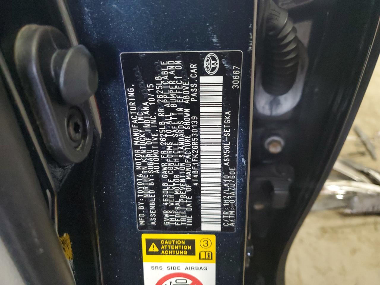 2016 Toyota Camry VIN 4T4BF1FK2GR530139 Copart auction photo, side damage thumbnail 12