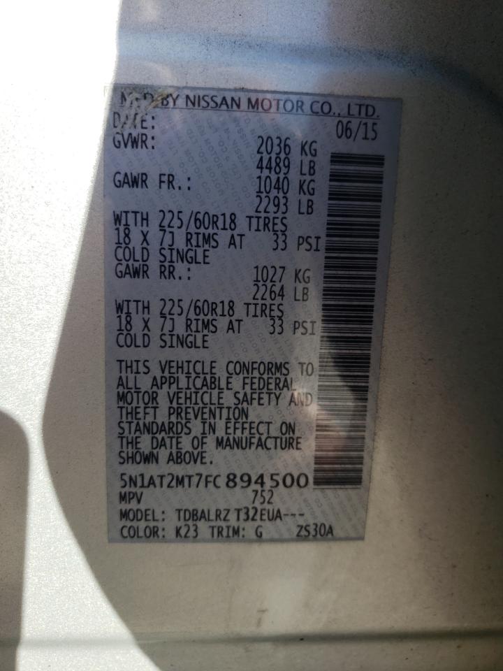 2015 Nissan Rogue VIN 5N1AT2MT7FC894500 Copart auction photo, side damage thumbnail 13