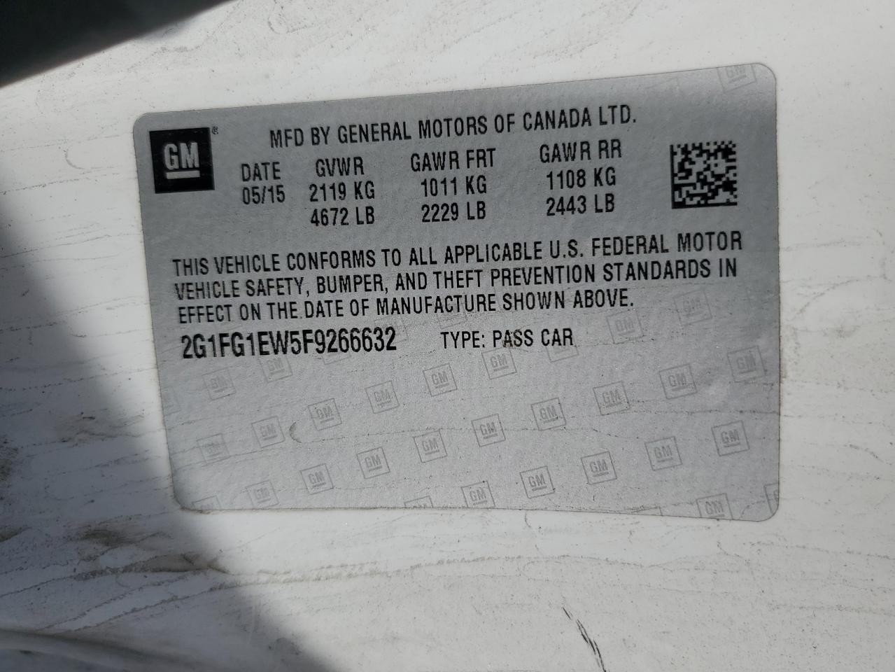 2015 Chevrolet Camaro VIN 2G1FG1EW5F9266632 Copart auction photo, all over damage thumbnail 12
