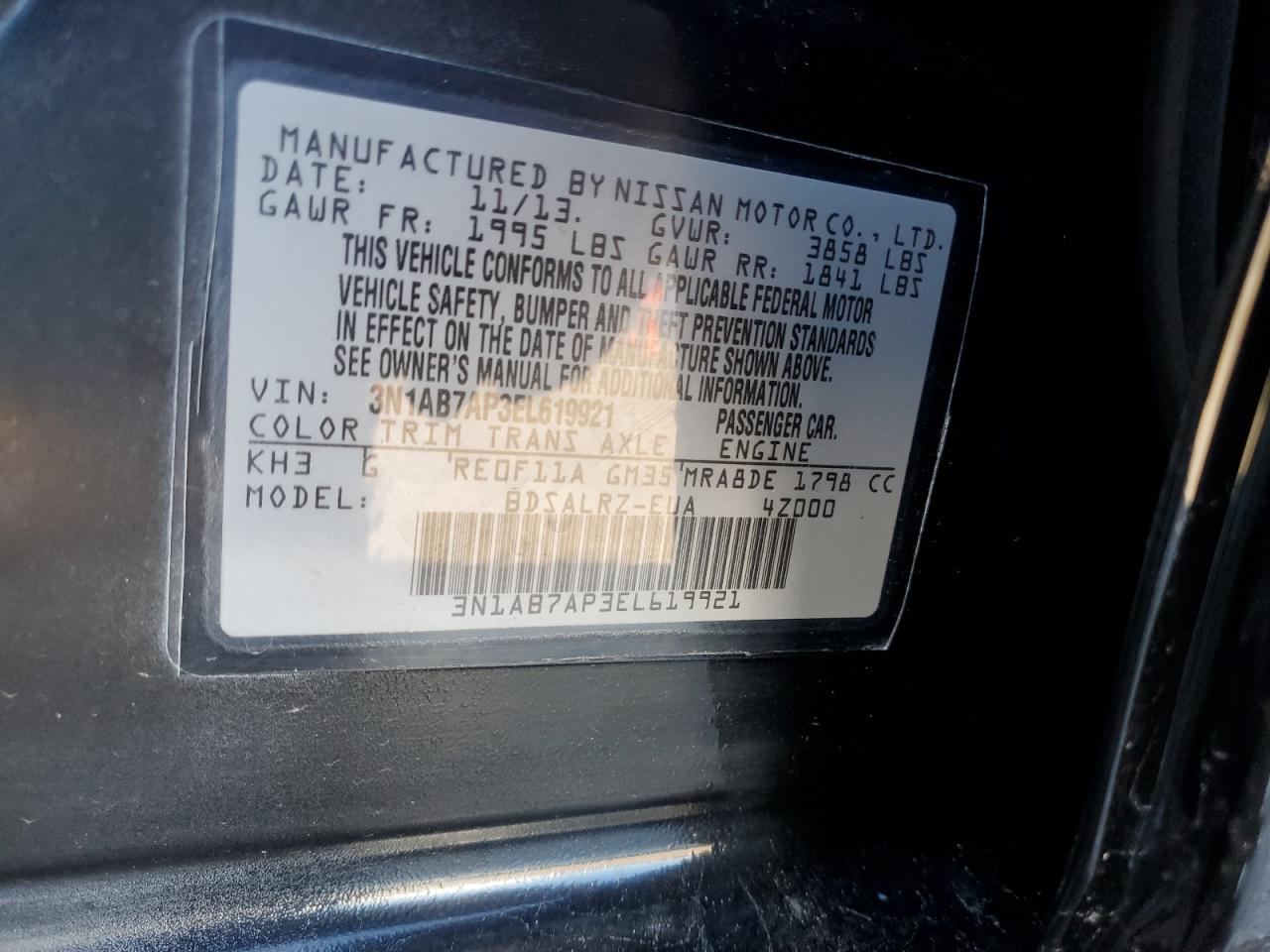 2014 Nissan Sentra VIN 3N1AB7AP3EL619921 Copart auction photo, burn - engine damage thumbnail 12