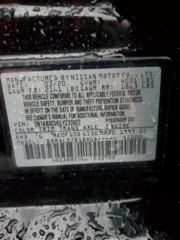 2020 Nissan Sentra VIN 3N1AB8CV6LY233902 Copart auction photo, side / minor dent/scratches damage thumbnail 12