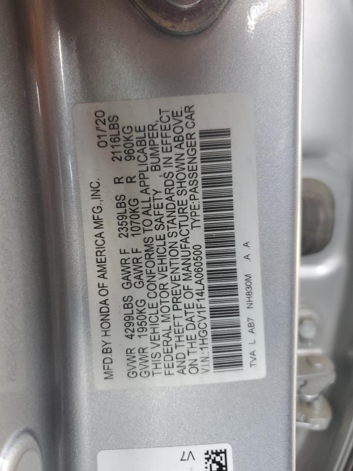 2020 Honda Accord VIN 1HGCV1F14LA060500 Copart auction photo, all over damage thumbnail 12