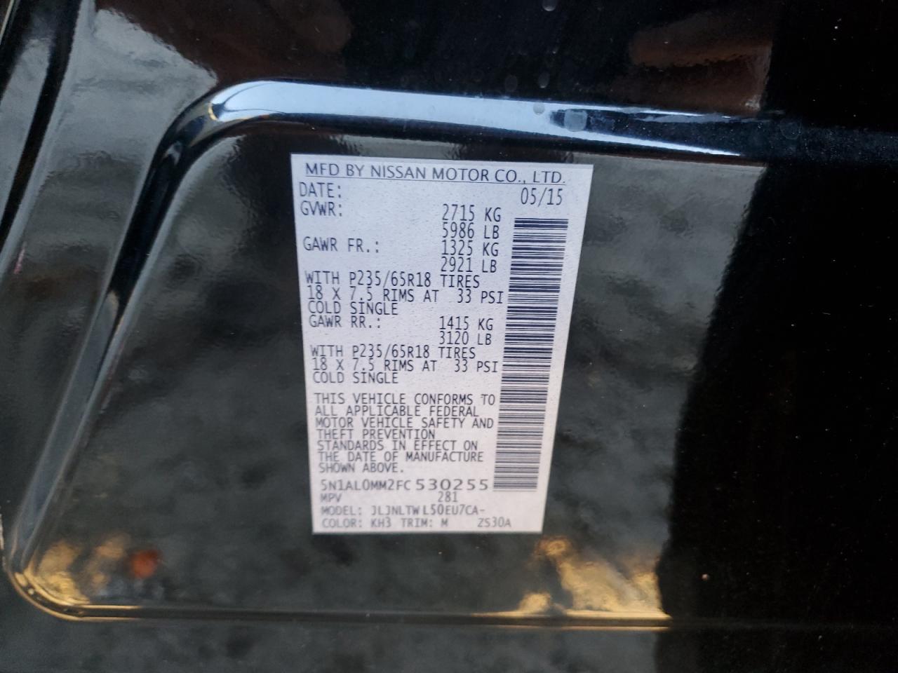 2015 Infiniti QX60 VIN 5N1AL0MM2FC530255 Copart auction photo, side / minor dent/scratches damage thumbnail 13