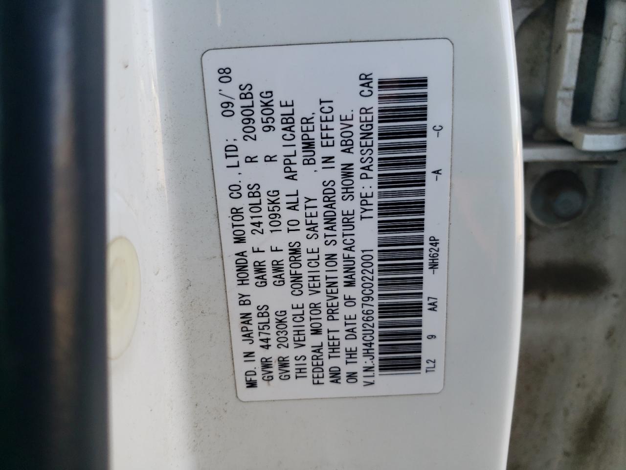 2009 Acura TSX VIN JH4CU26679C022001 Copart auction photo, rear end damage thumbnail 14