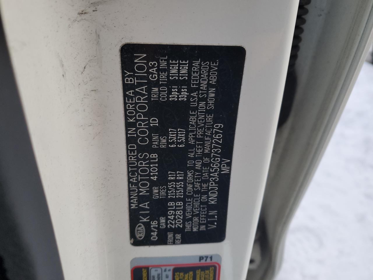 2016 KIA Soul VIN KNDJP3A56G7372679 Copart auction photo, minor dent/scratches damage thumbnail 12