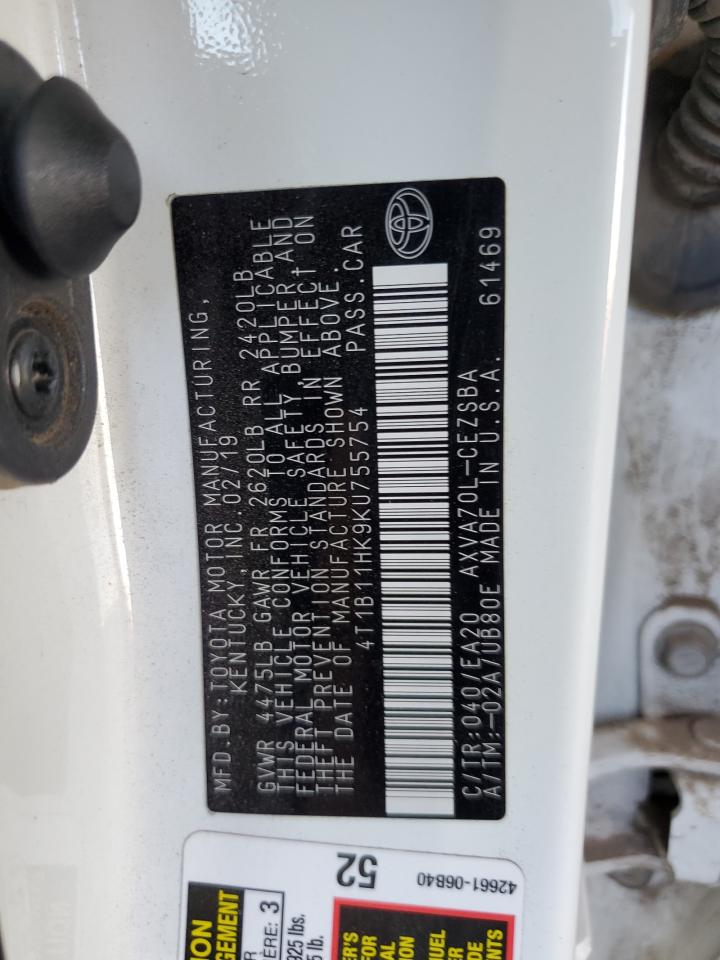 2019 Toyota Camry VIN 4T1B11HK9KU755754 Copart auction photo, front end damage thumbnail 15