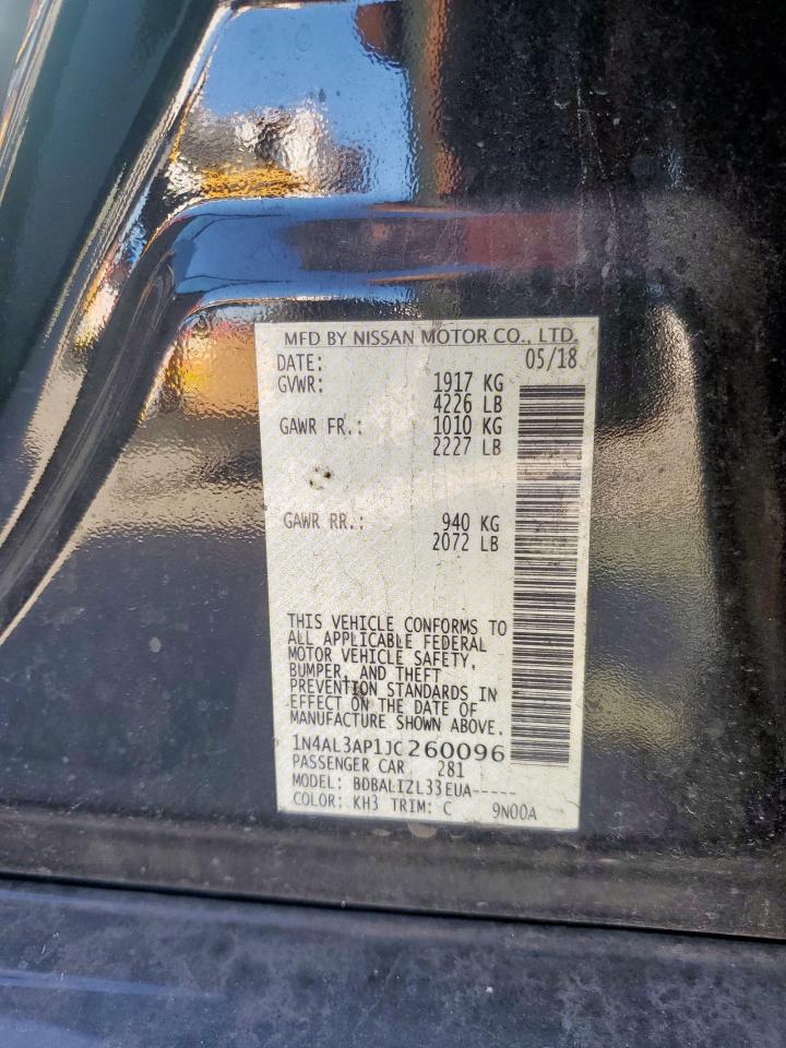 2018 Nissan Altima VIN 1N4AL3AP1JC260096 Copart auction photo, front end / minor dent/scratches damage thumbnail 13