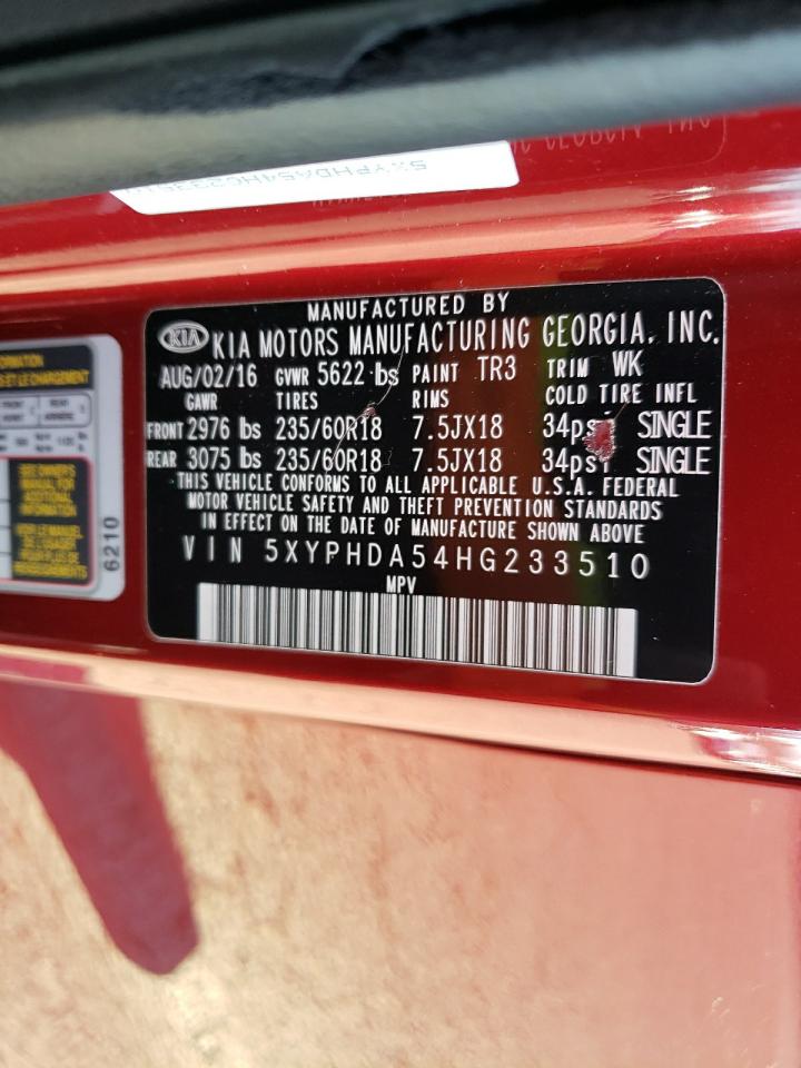 2017 KIA Sorento VIN 5XYPHDA54HG233510 Copart auction photo, front end / minor dent/scratches damage thumbnail 15