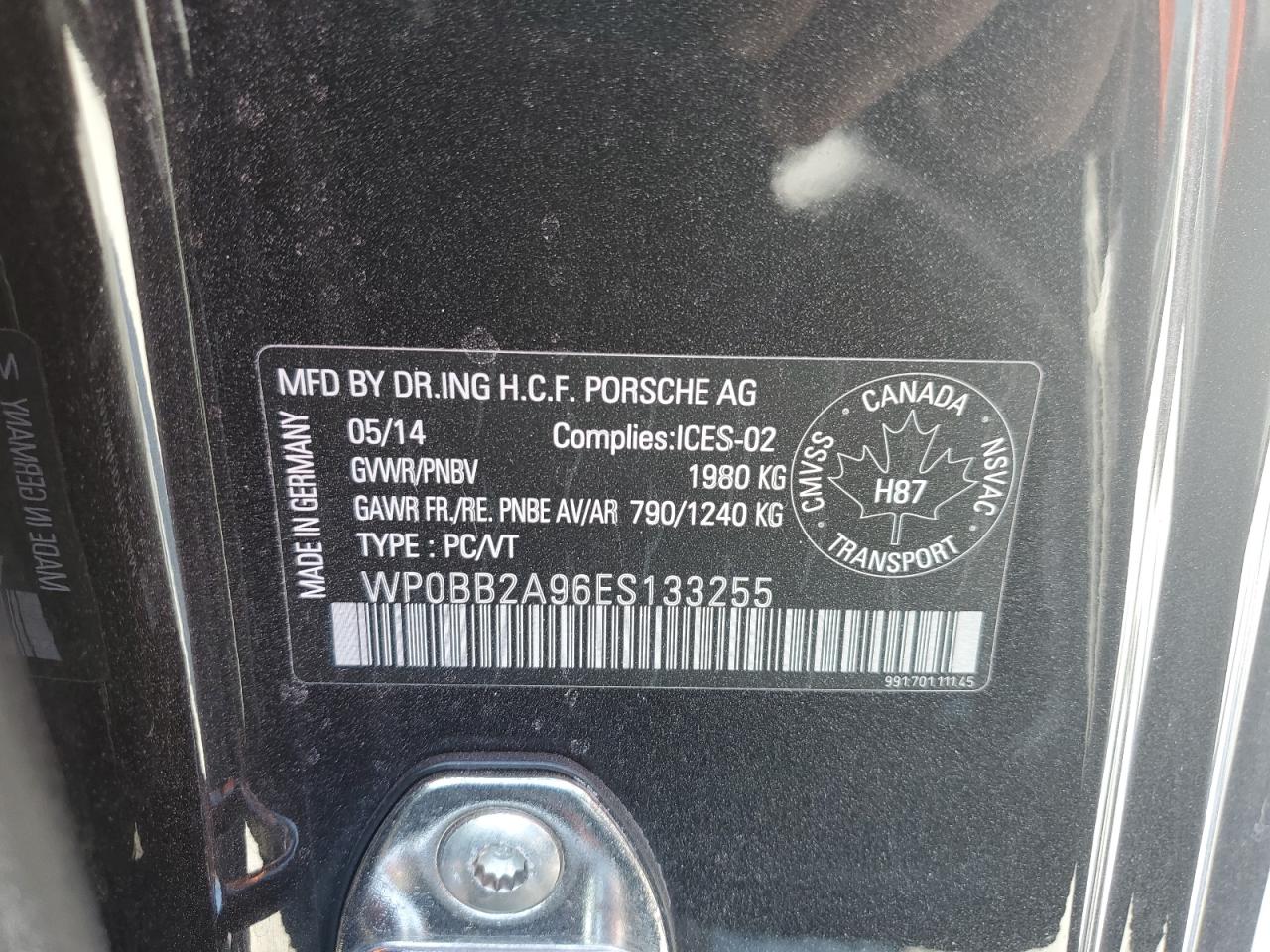 2014 Porsche 911 VIN WP0BB2A96ES133255 Copart auction photo, water/flood damage thumbnail 13