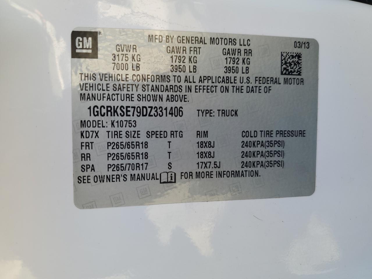 2013 Chevrolet Silverado VIN 1GCRKSE79DZ331406 Copart auction photo, front end / side damage thumbnail 12