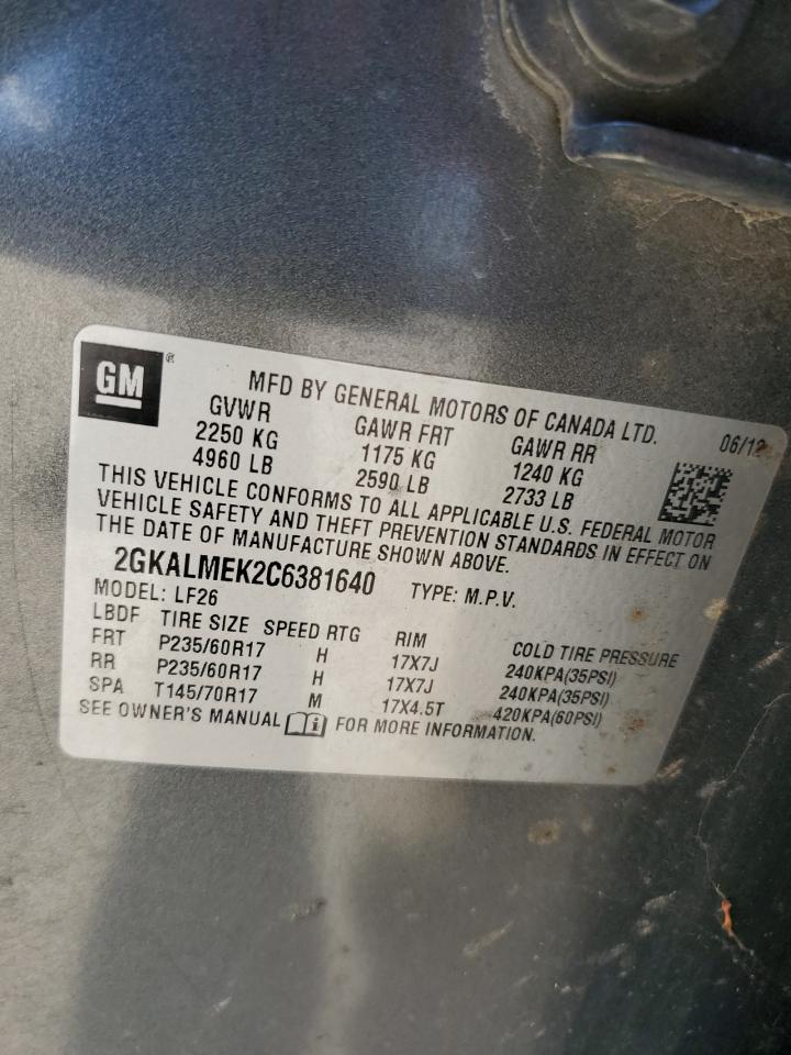 2012 GMC Terrain VIN 2GKALMEK2C6381640 Copart auction photo, mechanical / front end damage thumbnail 13
