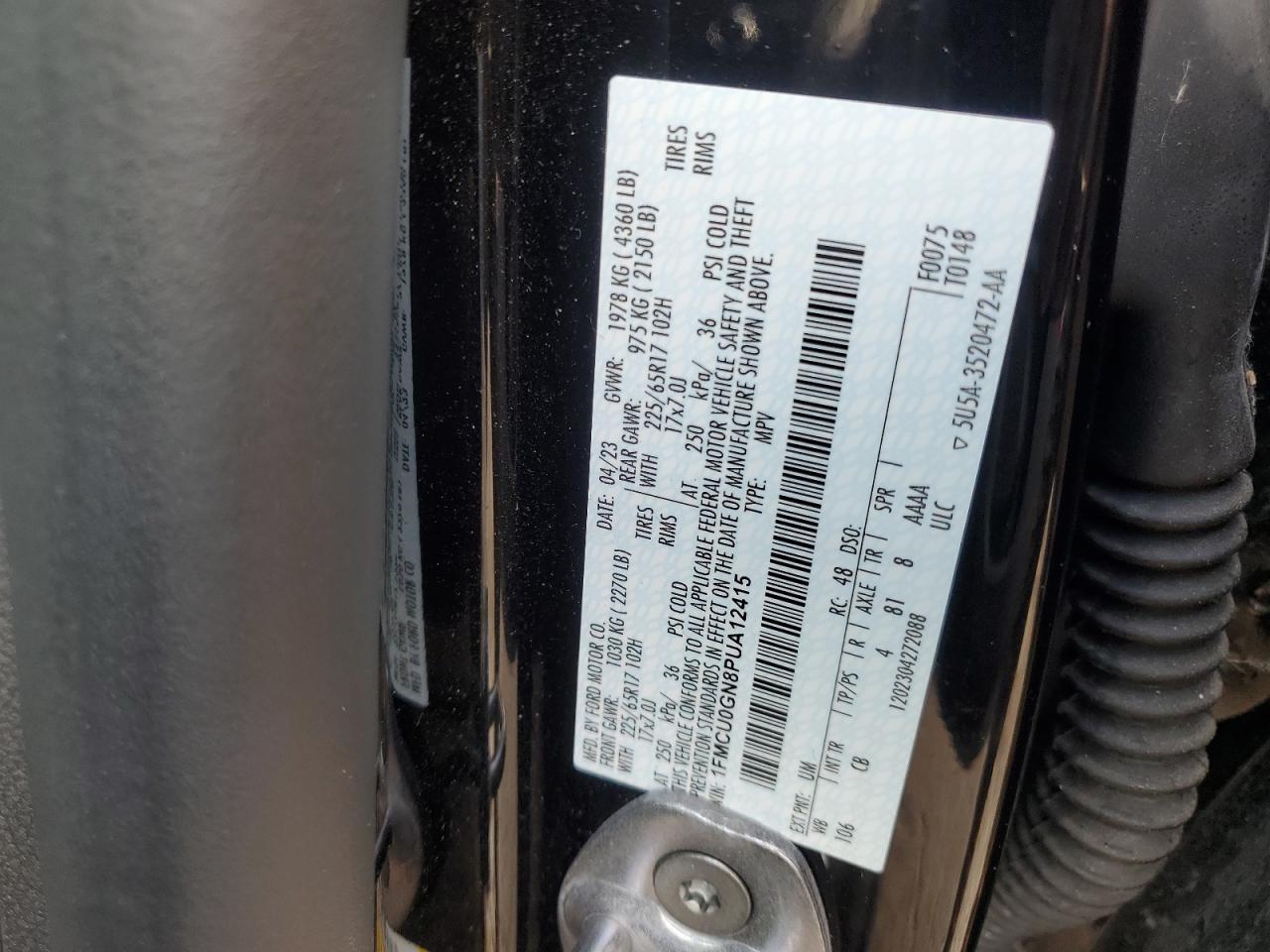 2023 Ford Escape VIN 1FMCU0GN8PUA12415 Copart auction photo, side damage thumbnail 15