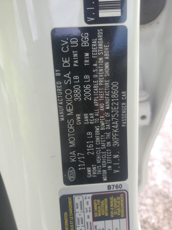 2018 KIA Forte VIN 3KPFK4A75JE218600 Copart auction photo, rear end damage thumbnail 12