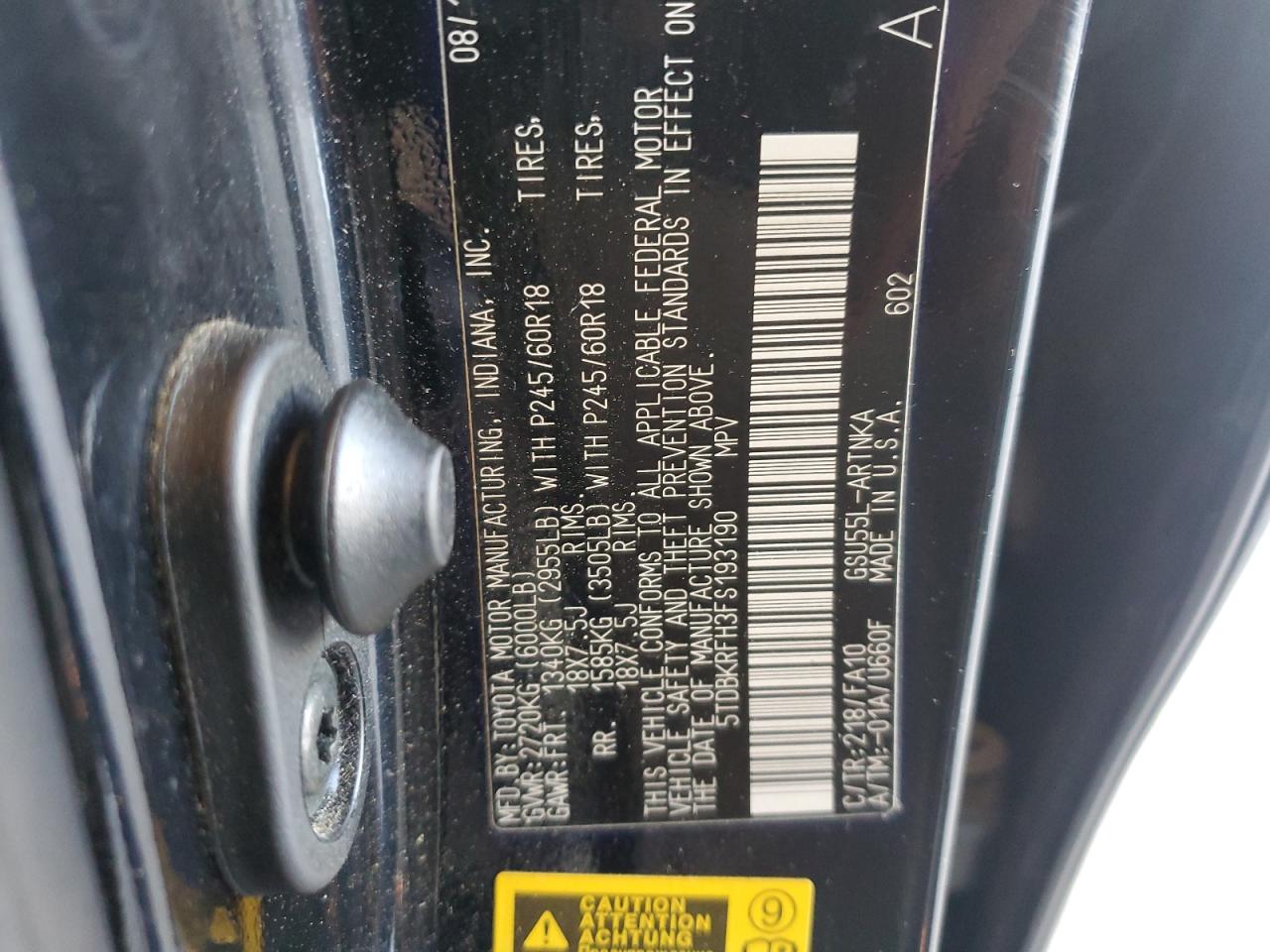 2015 Toyota Highlander VIN 5TDBKRFH3FS193190 Copart auction photo, front end damage thumbnail 15
