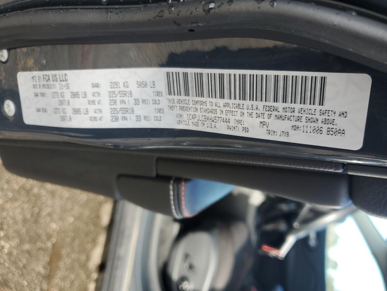 2017 Jeep Grand Cherokee VIN 1C4PJLCBXHW577444 Copart auction photo, hail / all over damage thumbnail 13