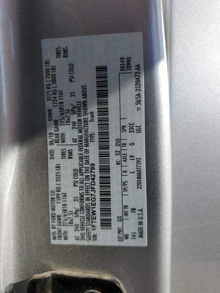 2018 Ford F-150 VIN 1FTEW1EG7JFD42799 Copart auction photo, rollover damage thumbnail 13