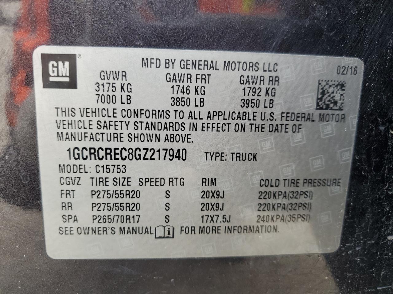 2016 Chevrolet Silverado VIN 1GCRCREC8GZ217940 Copart auction photo, rear end / undercarriage damage thumbnail 12