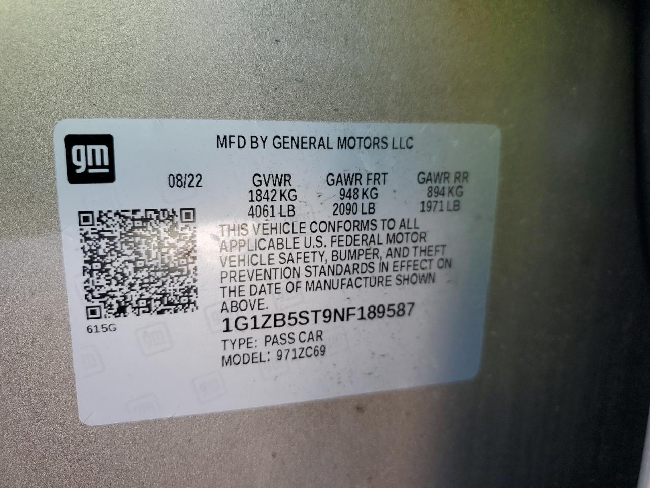2022 Chevrolet Malibu VIN 1G1ZB5ST9NF189587 Copart auction photo, front end / all over damage thumbnail 12