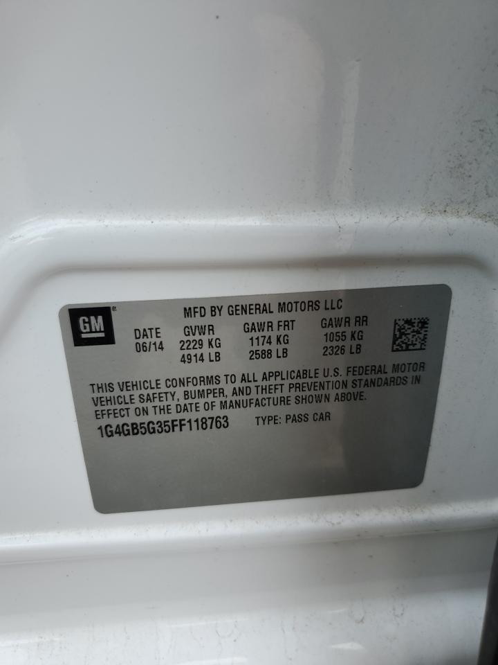 2015 Buick LaCrosse VIN 1G4GB5G35FF118763 Copart auction photo, front end / rear end damage thumbnail 15