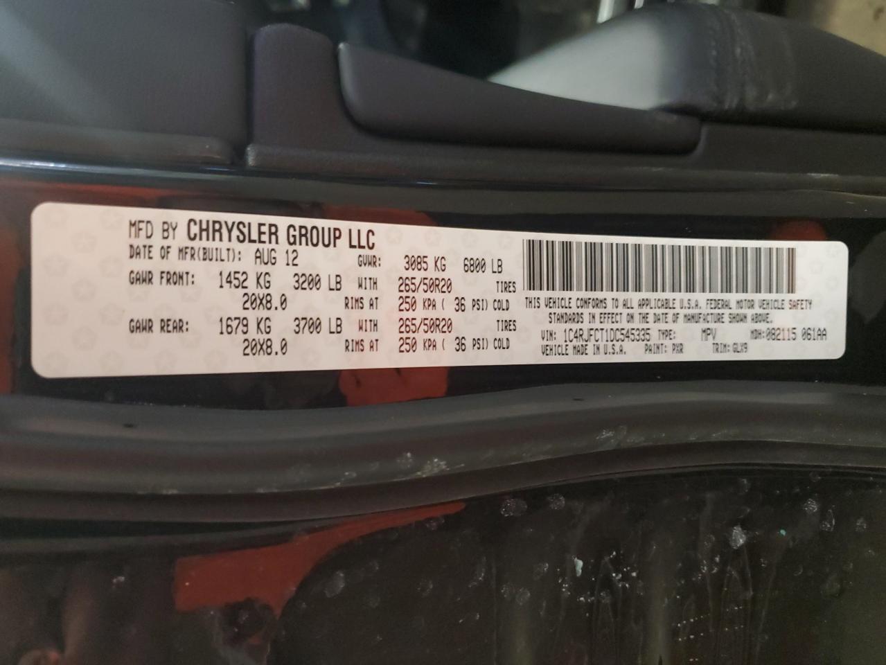 2013 Jeep Grand Cherokee VIN 1C4RJFCT1DC545335 Copart auction photo, front end damage thumbnail 13