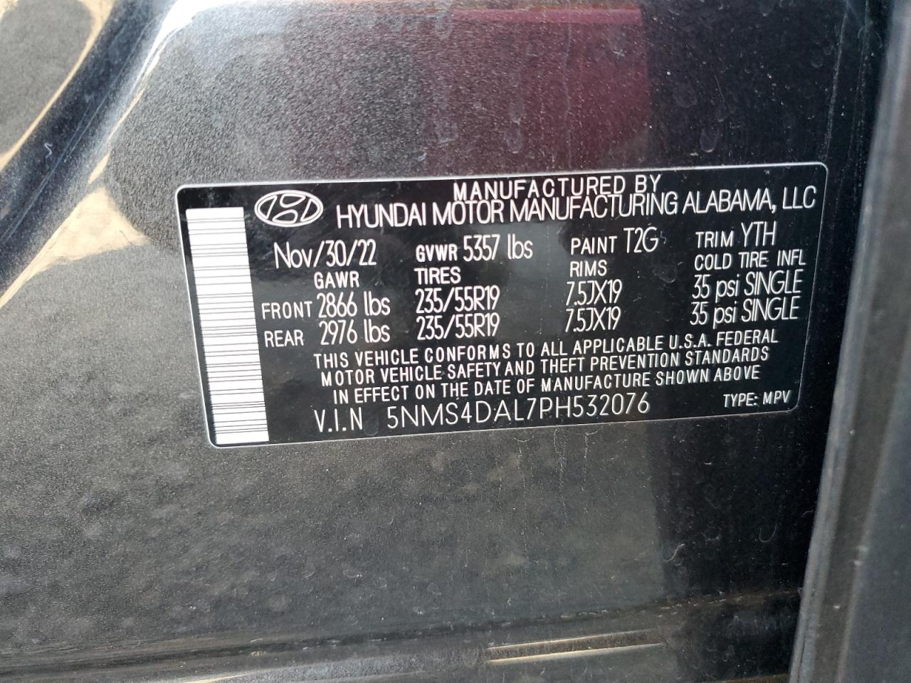 2023 Hyundai Santa Fe VIN 5NMS4DAL7PH532076 Copart auction photo, front end / minor dent/scratches damage thumbnail 14