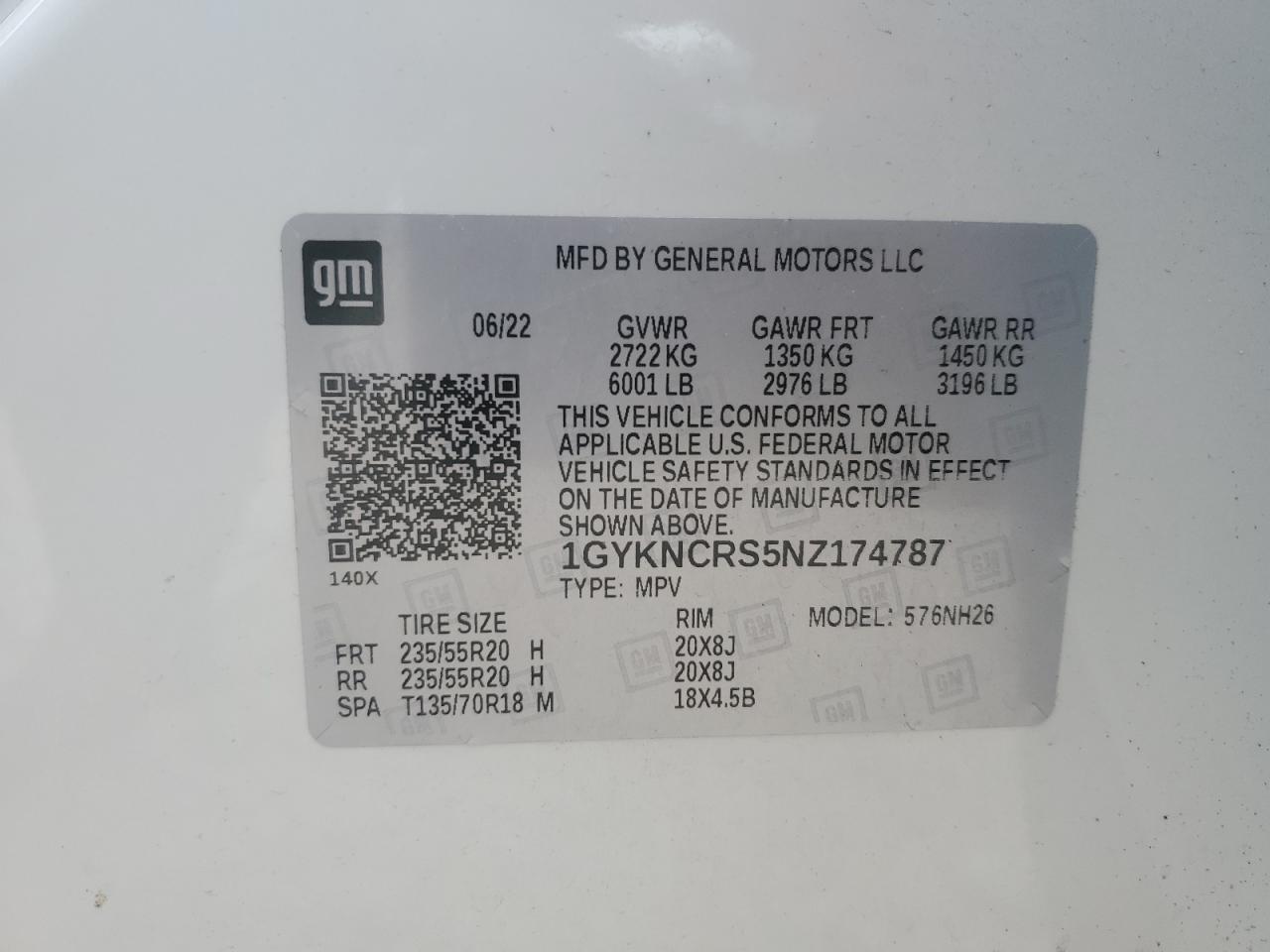 2022 Cadillac XT5 VIN 1GYKNCRS5NZ174787 Copart auction photo, all over damage thumbnail 15