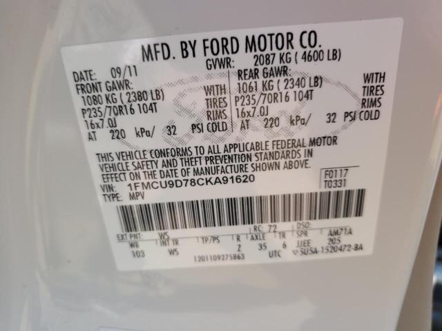 2012 Ford Escape VIN 1FMCU9D78CKA91620 Copart auction photo, rear end damage thumbnail 13