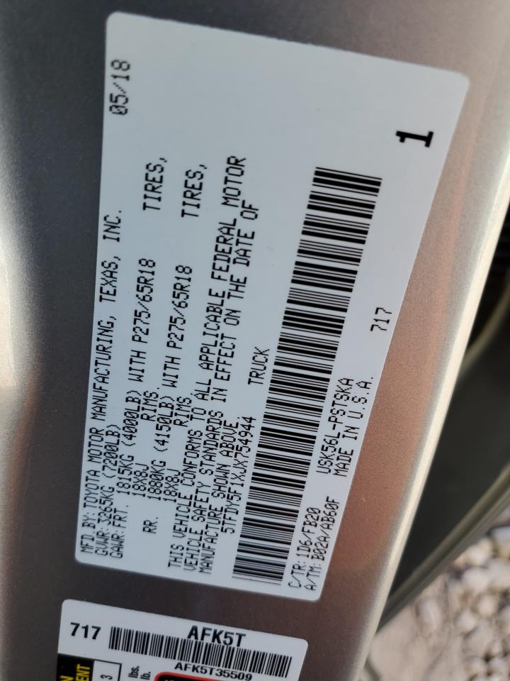 2018 Toyota Tundra VIN 5TFDY5F1XJX754944 Copart auction photo, all over damage thumbnail 12