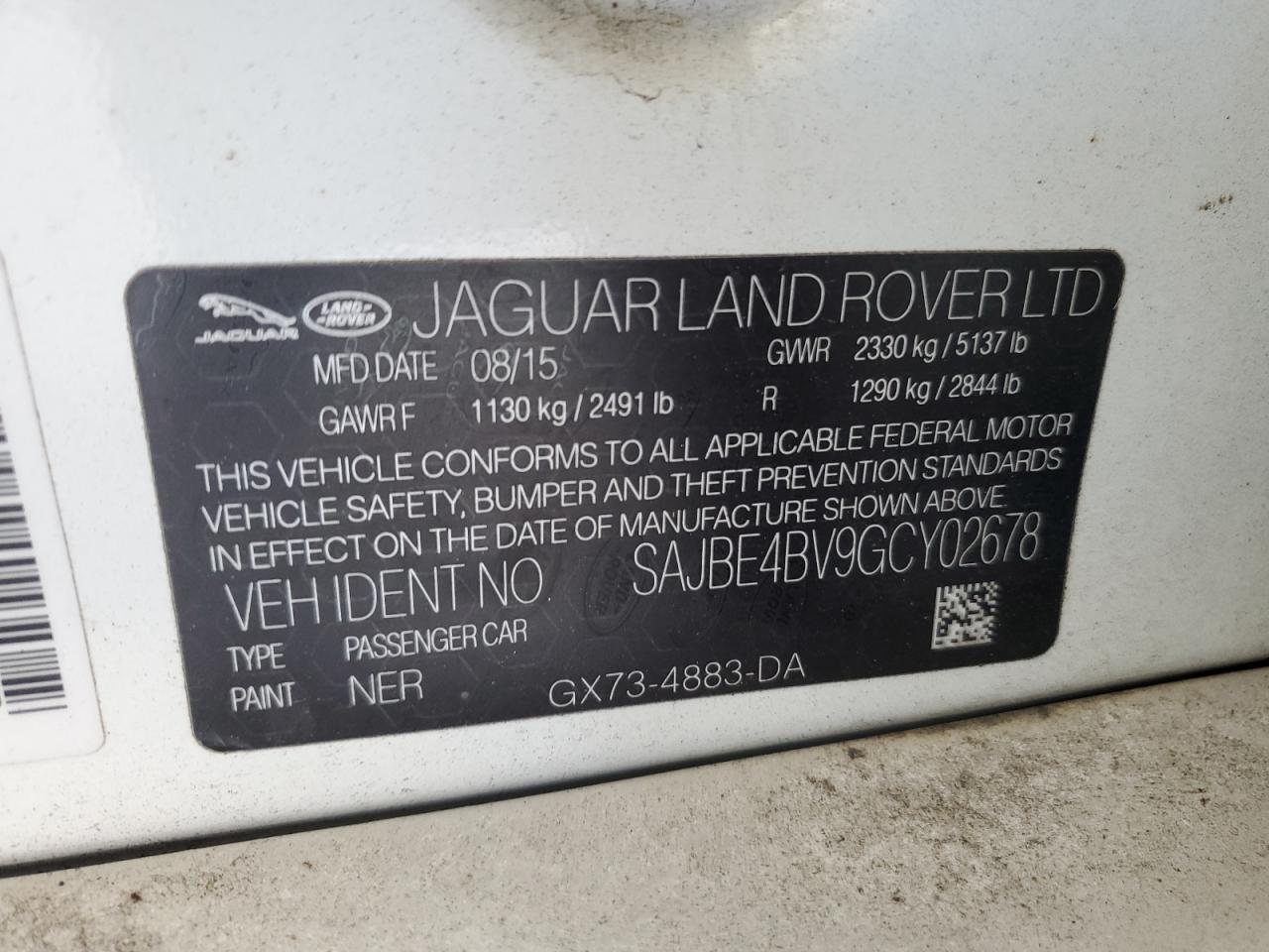 2016 Jaguar XF VIN SAJBE4BV9GCY02678 Copart auction photo, burn damage thumbnail 12