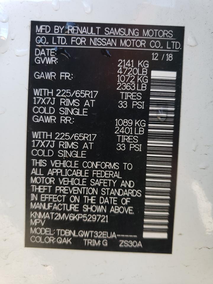 2019 Nissan Rogue VIN KNMAT2MV6KP529721 Copart auction photo, front end / side damage thumbnail 13