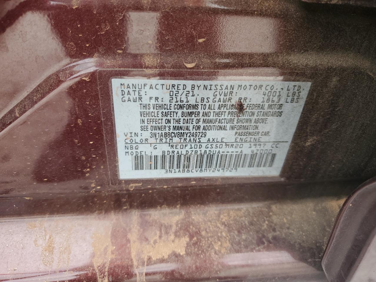 2021 Nissan Sentra VIN 3N1AB8CV8MY249729 Copart auction photo, all over damage thumbnail 15