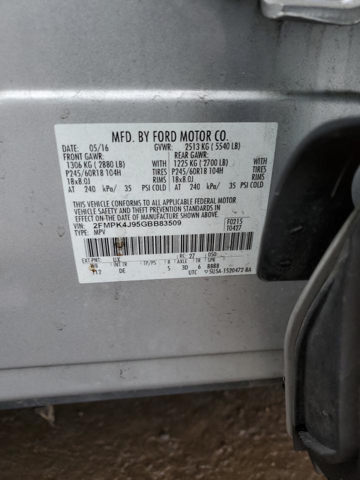 2016 Ford Edge VIN 2FMPK4J95GBB83509 Copart auction photo, front end damage thumbnail 12