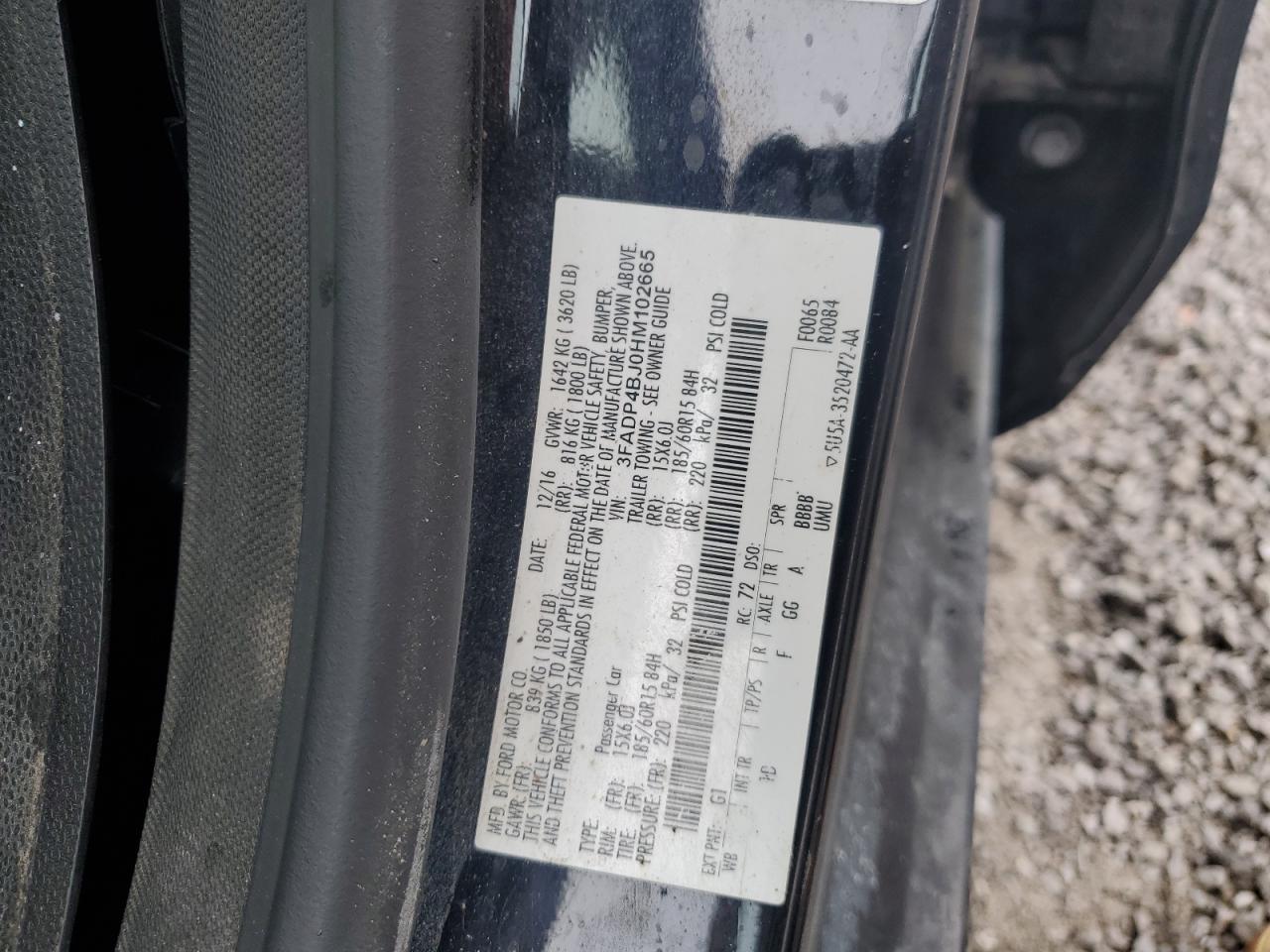 2017 Ford Fiesta VIN 3FADP4BJ0HM102665 Copart auction photo, side / front end damage thumbnail 13