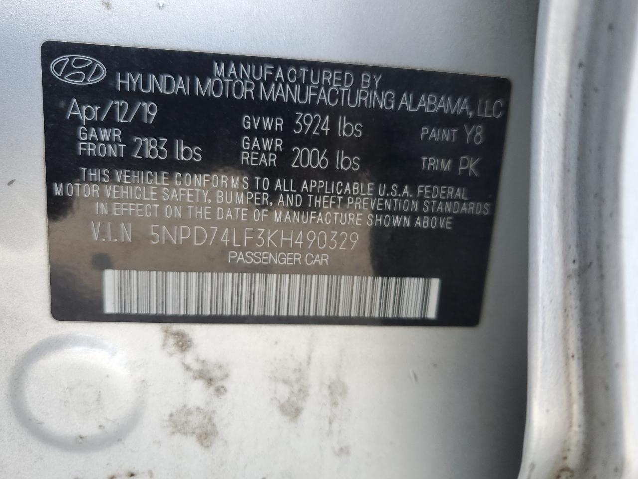 2019 Hyundai Elantra VIN 5NPD74LF3KH490329 Copart auction photo, front end damage thumbnail 14