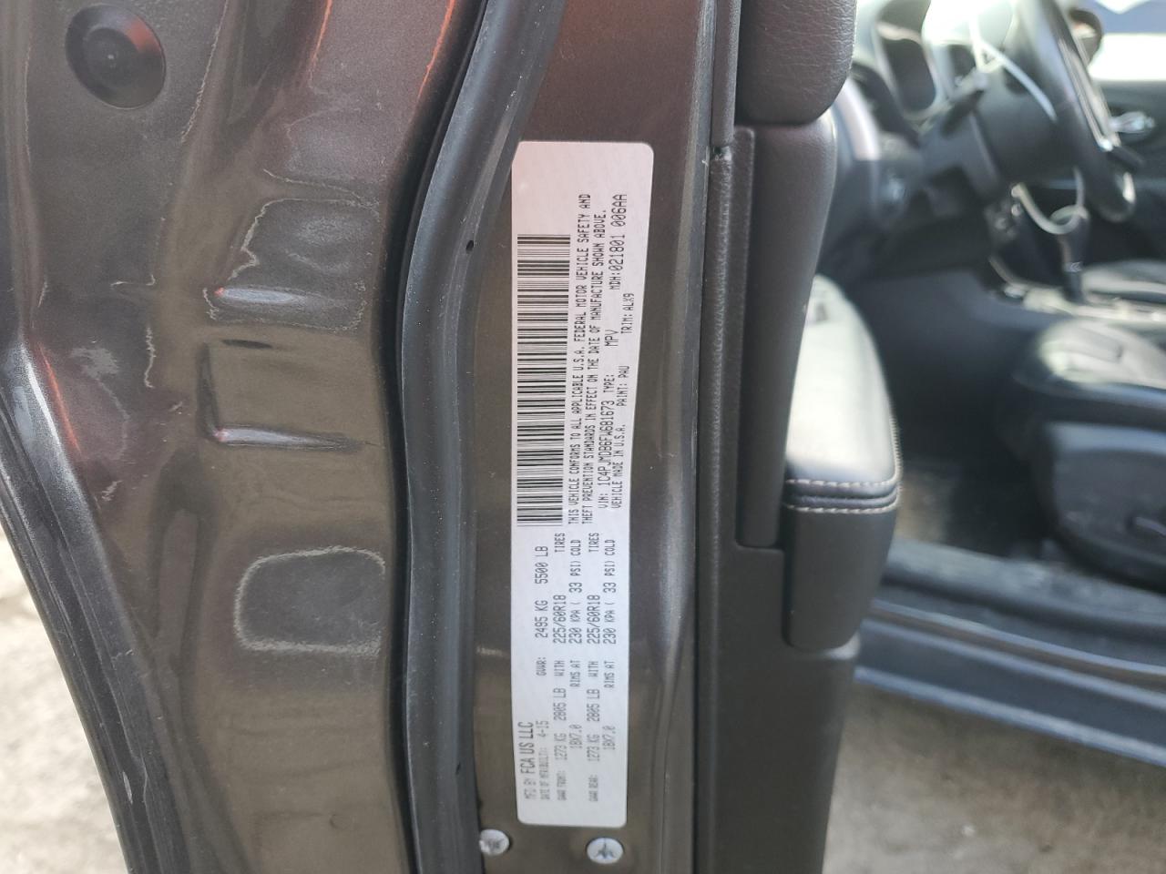 2015 Jeep Grand Cherokee VIN 1C4PJMDB6FW681673 Copart auction photo, side damage thumbnail 14