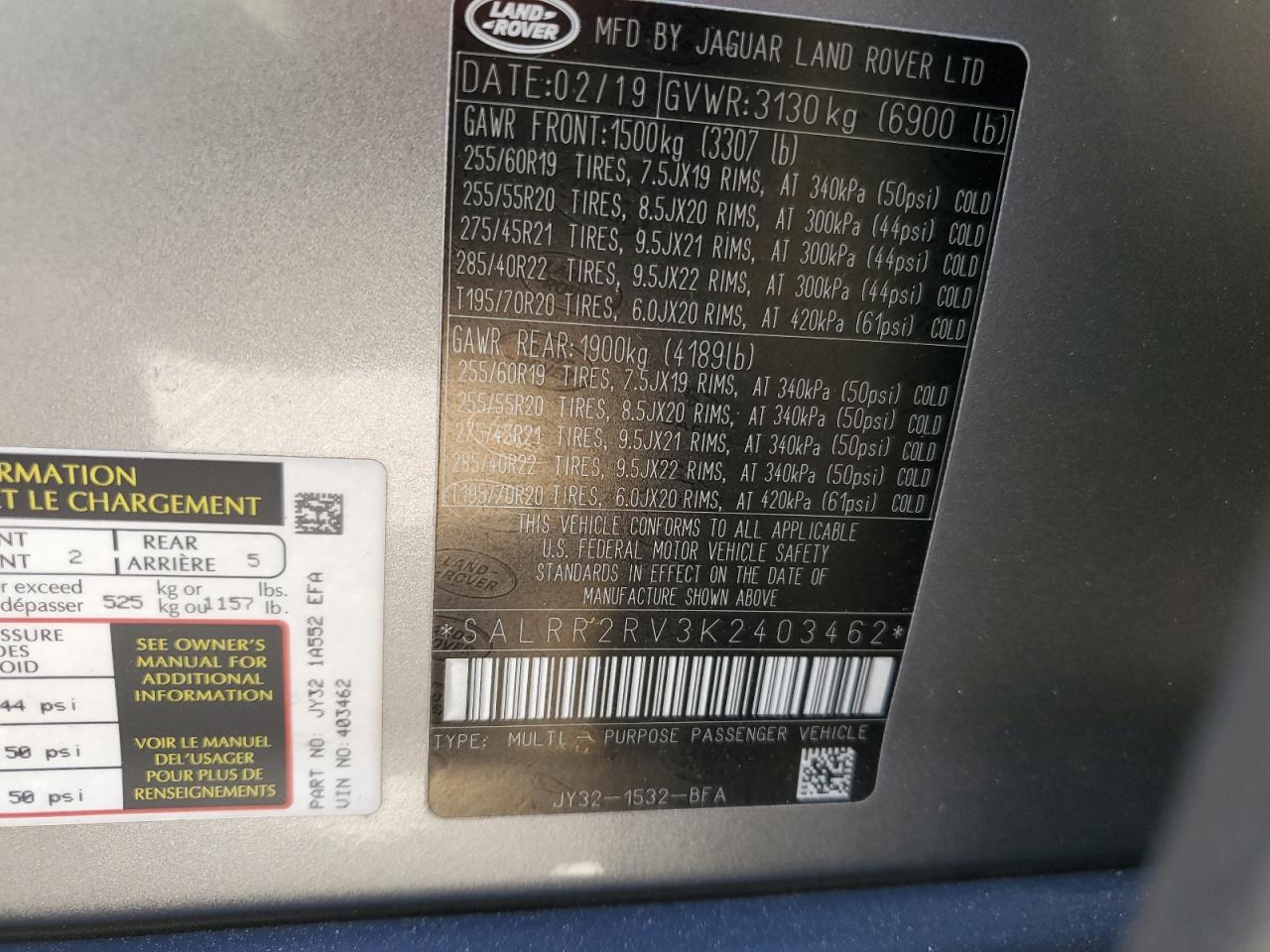 2019 Land Rover Discovery VIN SALRR2RV3K2403462 Copart auction photo, undercarriage damage thumbnail 13