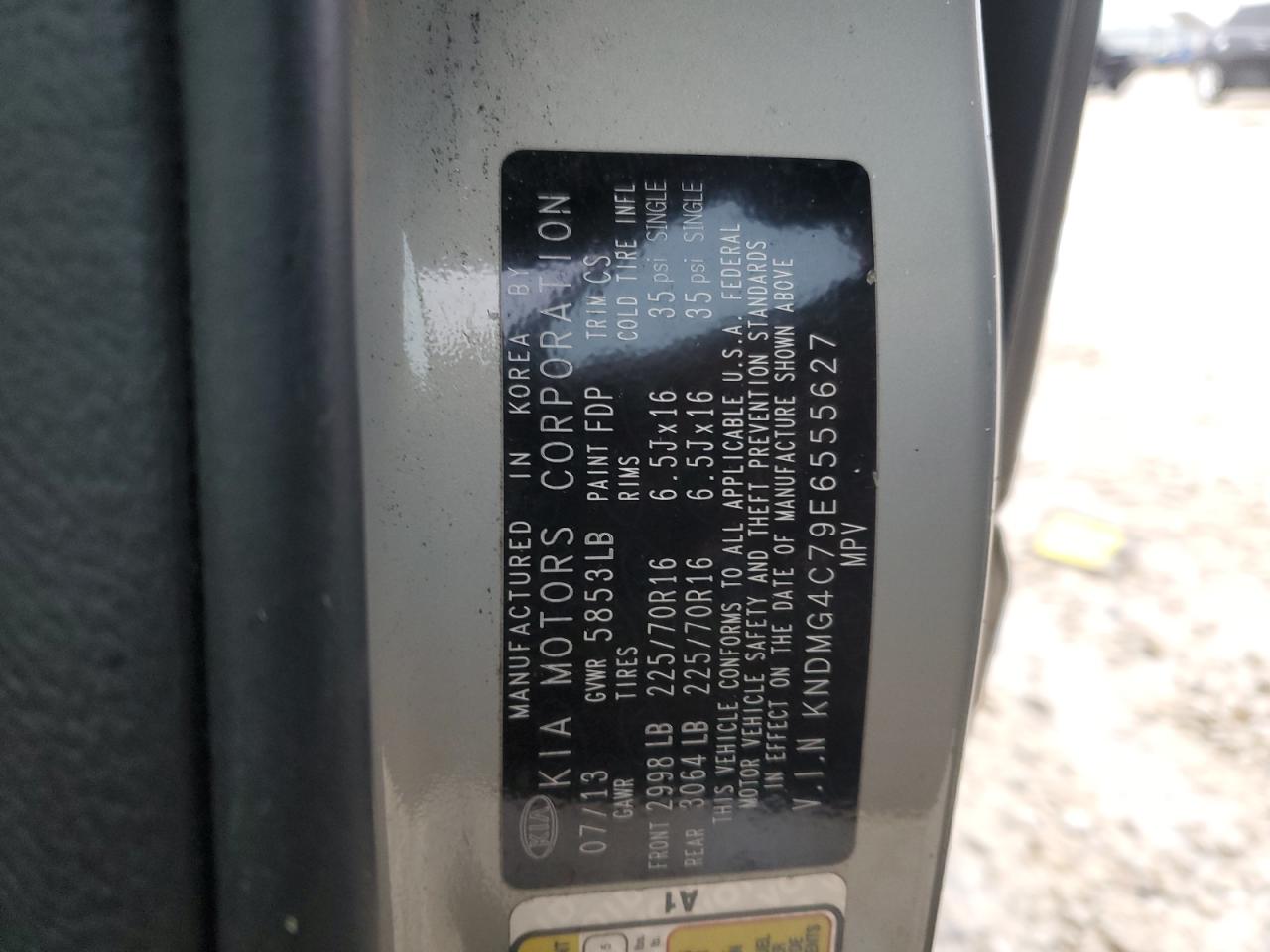 2014 KIA Sedona VIN KNDMG4C79E6555627 Copart auction photo, frame damage / rear end damage thumbnail 13