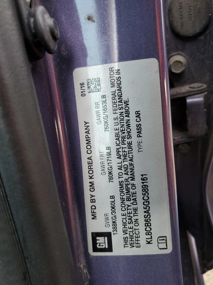 2016 Chevrolet Spark VIN KL8CB6SA5GC589161 Copart auction photo, front end damage thumbnail 13