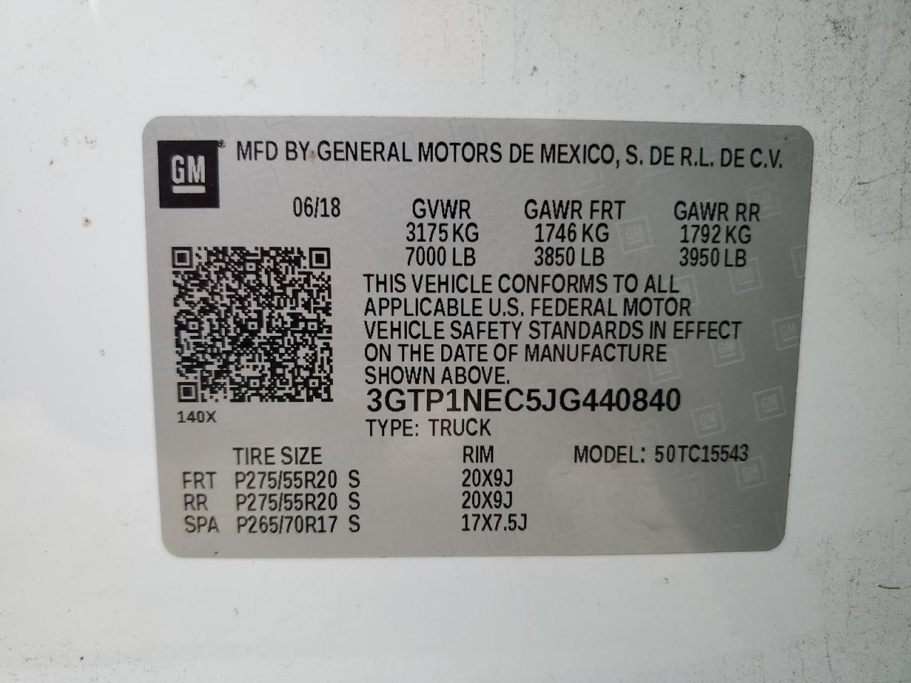 2018 GMC Sierra VIN 3GTP1NEC5JG440840 Copart auction photo, front end / minor dent/scratches damage thumbnail 12