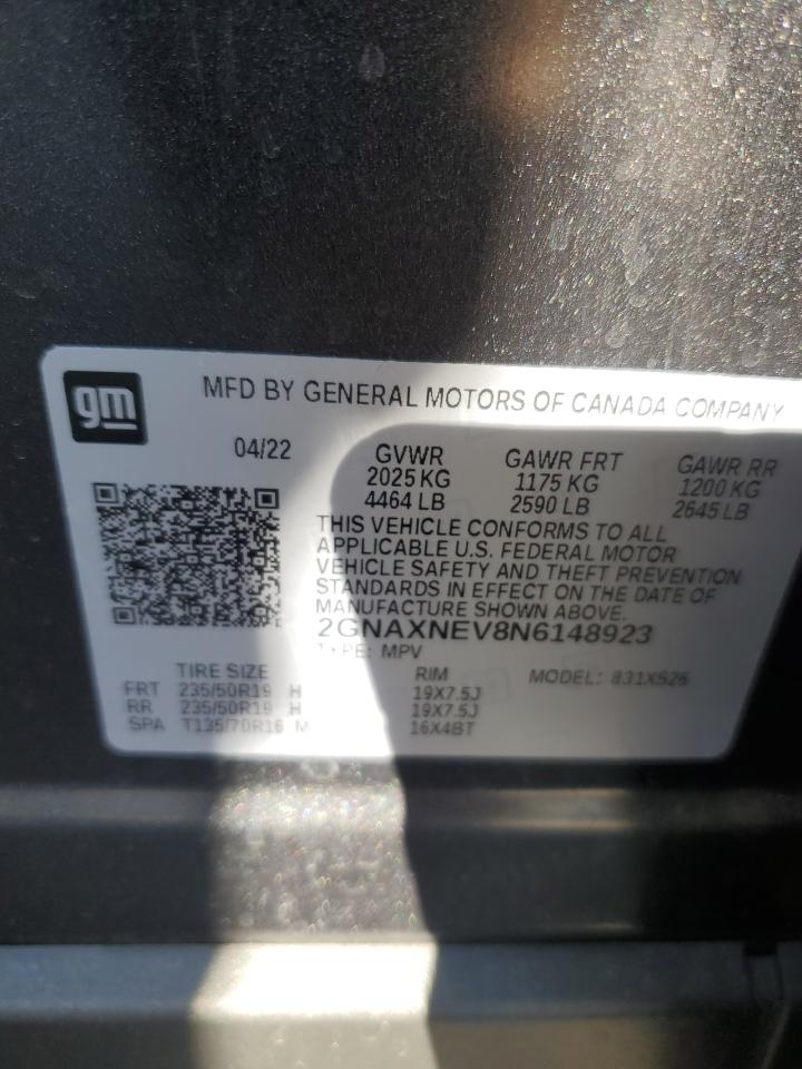 2022 Chevrolet Equinox VIN 2GNAXNEV8N6148923 Copart auction photo, rear end damage thumbnail 13