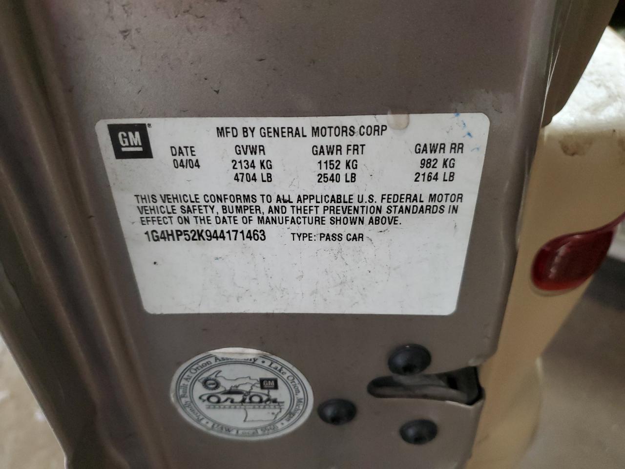 2004 Buick LeSabre VIN 1G4HP52K944171463 Copart auction photo, rear end / side damage thumbnail 14