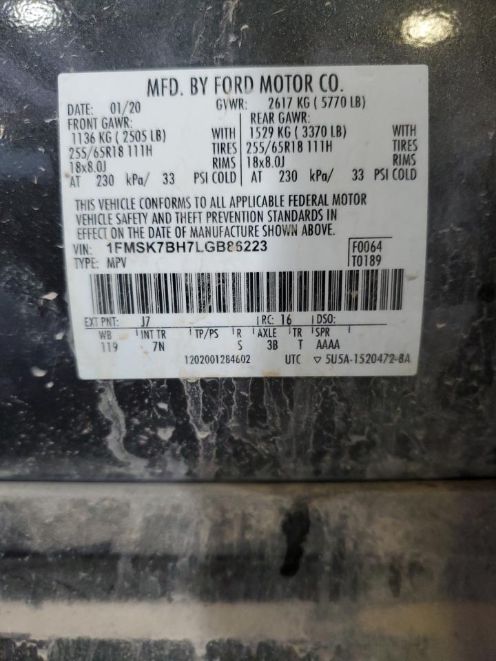 2020 Ford Explorer VIN 1FMSK7BH7LGB86223 Copart auction photo, side / minor dent/scratches damage thumbnail 13